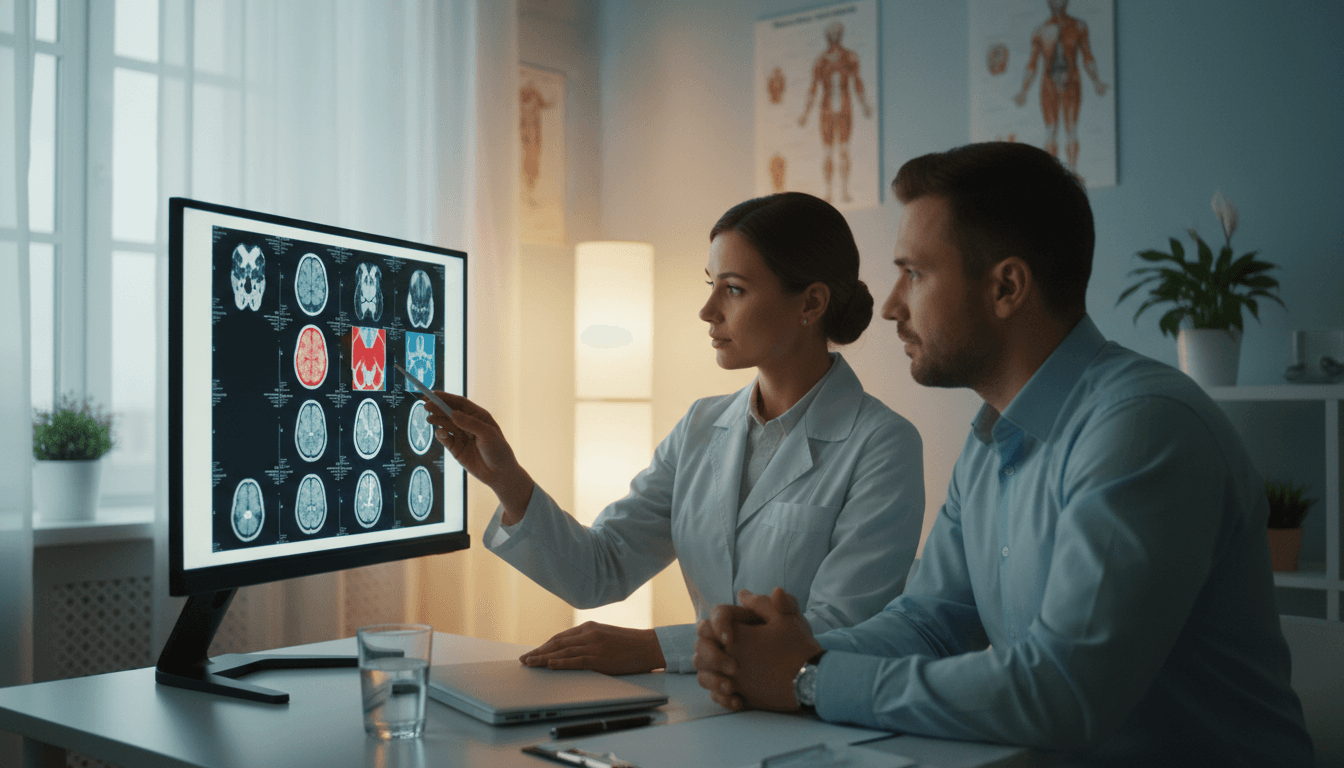 Doctor reviewing scan images and discussing the treatment plan with a patient